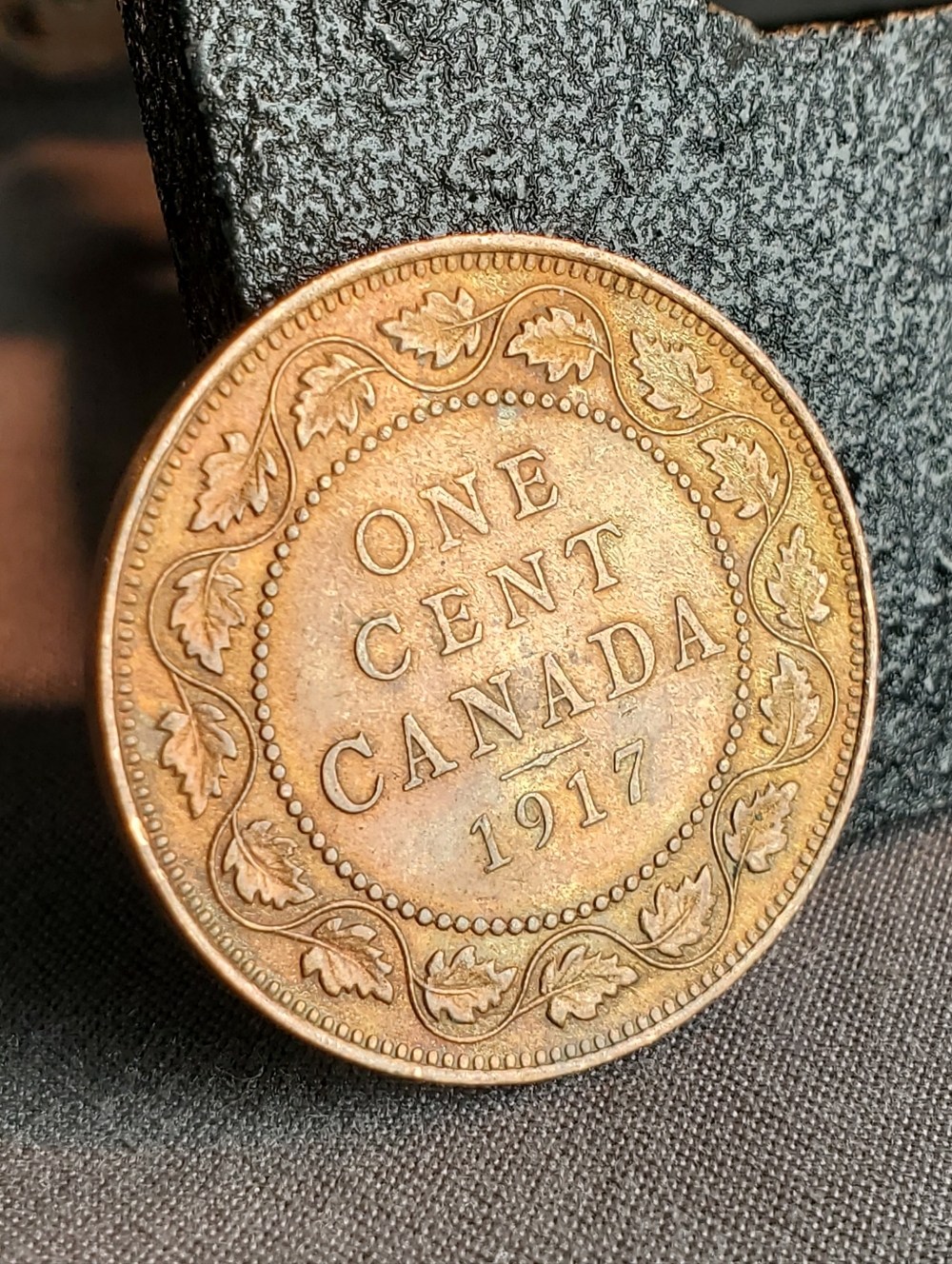 1917 Canada Large Cent Coin - Beautiful Light Rainbow Toning